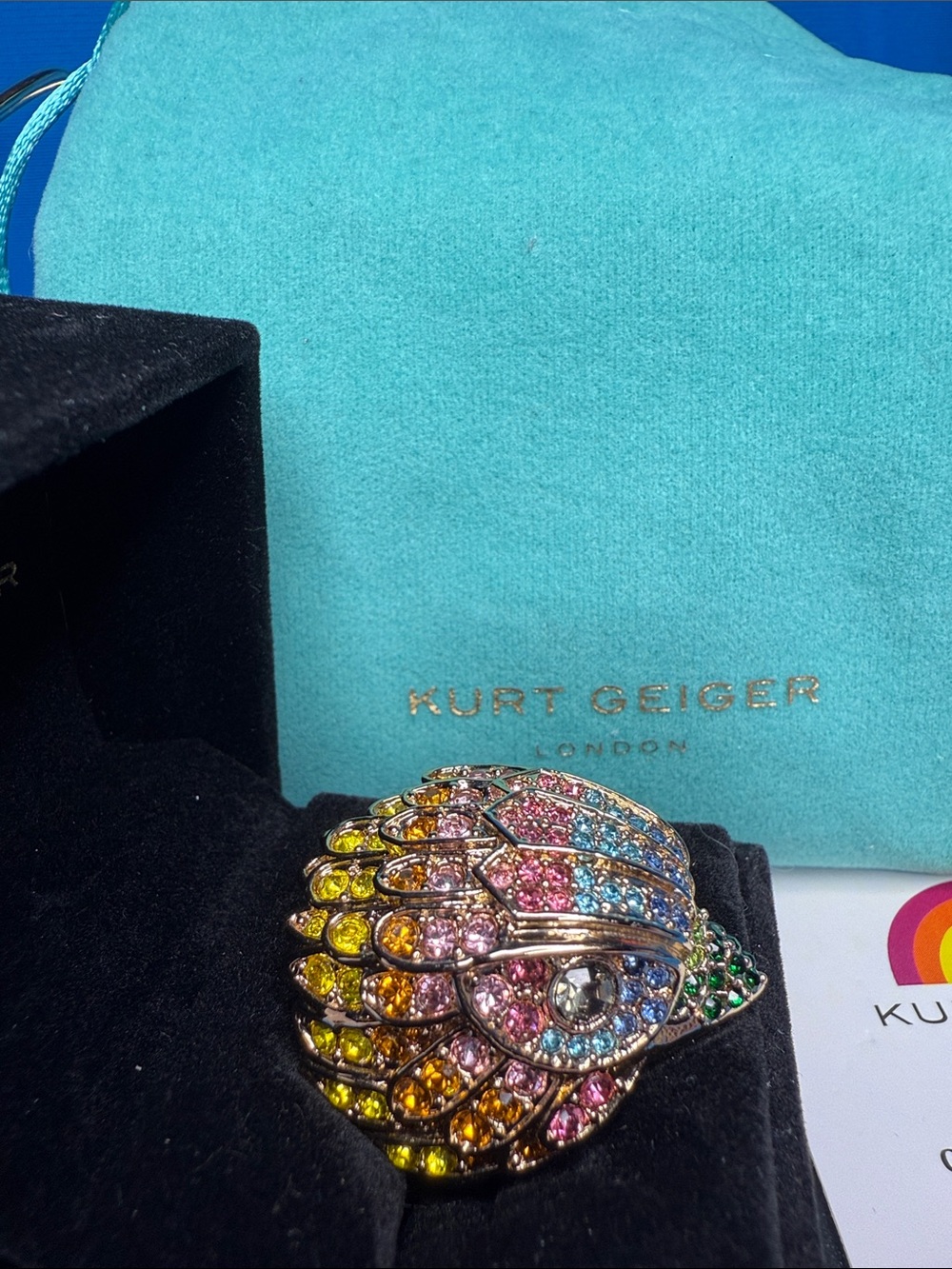BEAUTIFUL KURT GEIGER LONDON EAGLE BIRD RING SIZE 8 CRYSTAL GIFT BOX & BAG